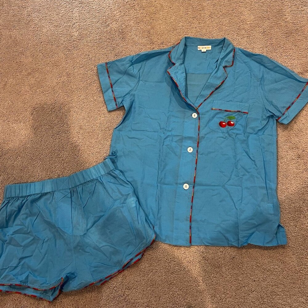 Roller Rabbit Blue Linen Cherry Pajamas, Size Medium